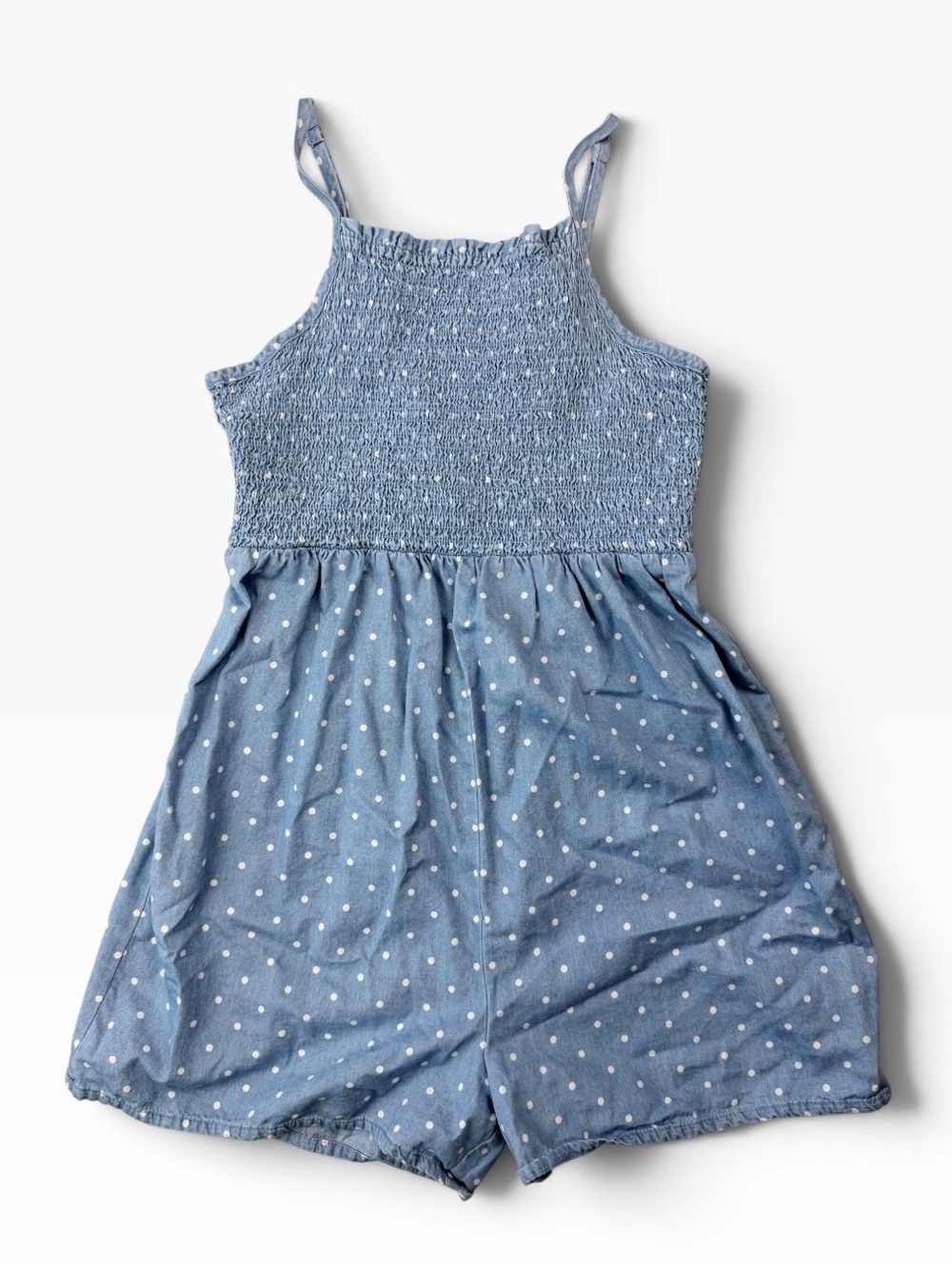 Girls Blue Polka Dot Smocked Tank Romper. SO CUTE! 🥰